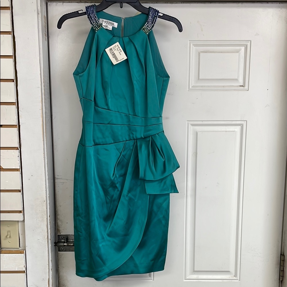 Kay Unger Green Peplum Halter Midi Dress